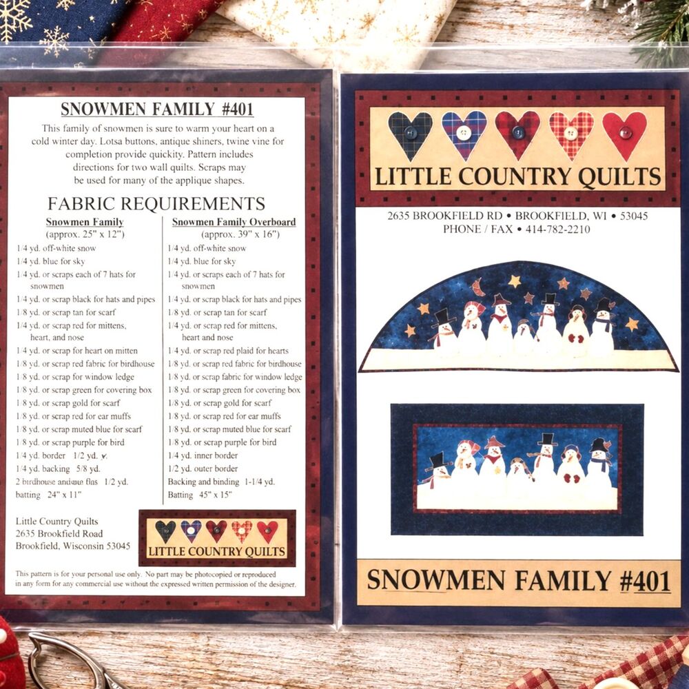 Little Country Quilts Snowmen Family #401 Wall Hanging Quilt Pattern